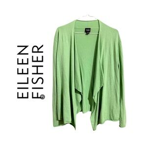 Eileen‎ Fisher Women Cardigan M Petite Green Silk Cashmere Open Casual Coastal